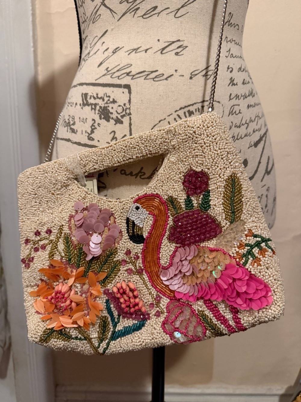 Beaded Flamingo Crossbody Bag - Pink & Cream - Picture 5 of 5